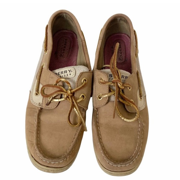 Sperry Tan Leather Sparkly Boat Shoes - Picture 2 of 11